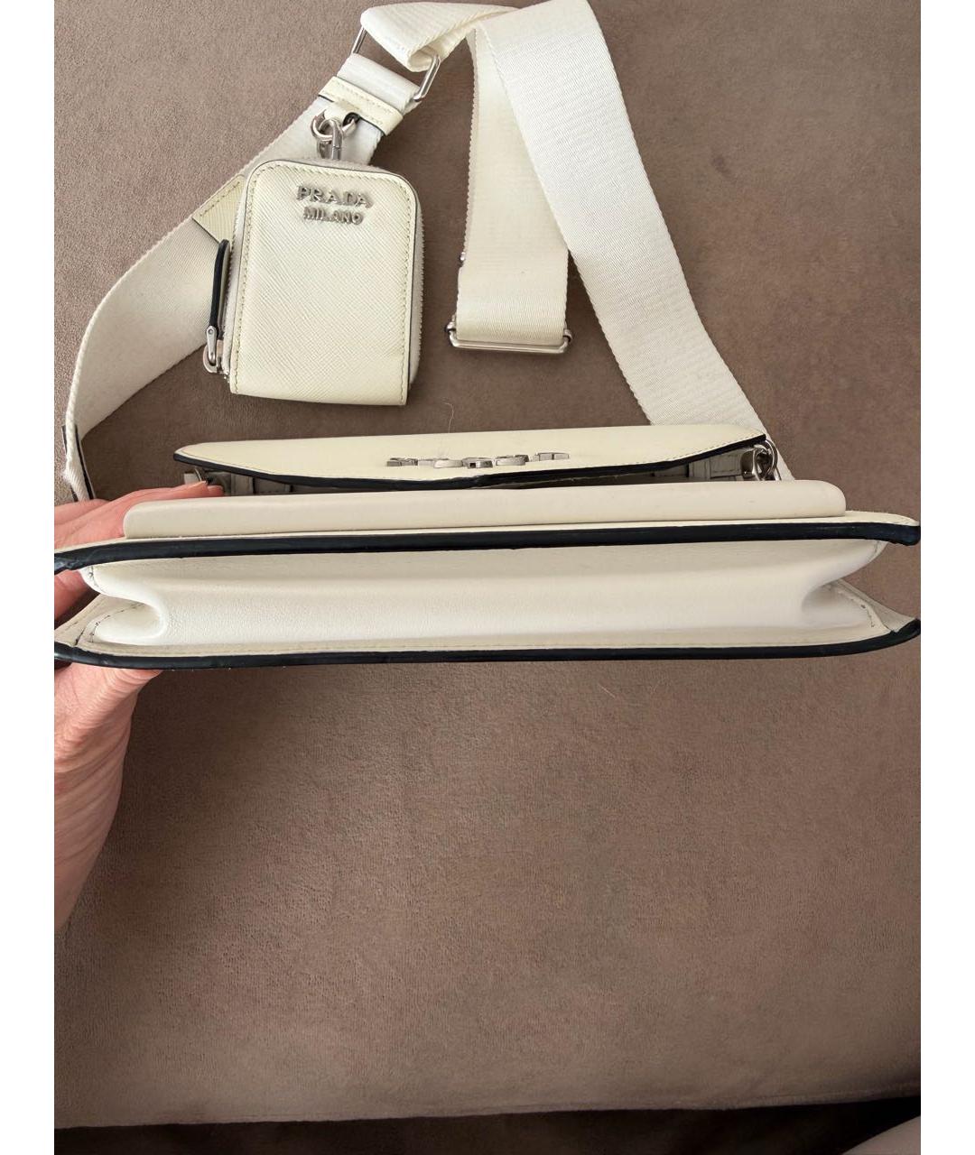 PRADA Белая кожаная сумка через плечо, фото 4
