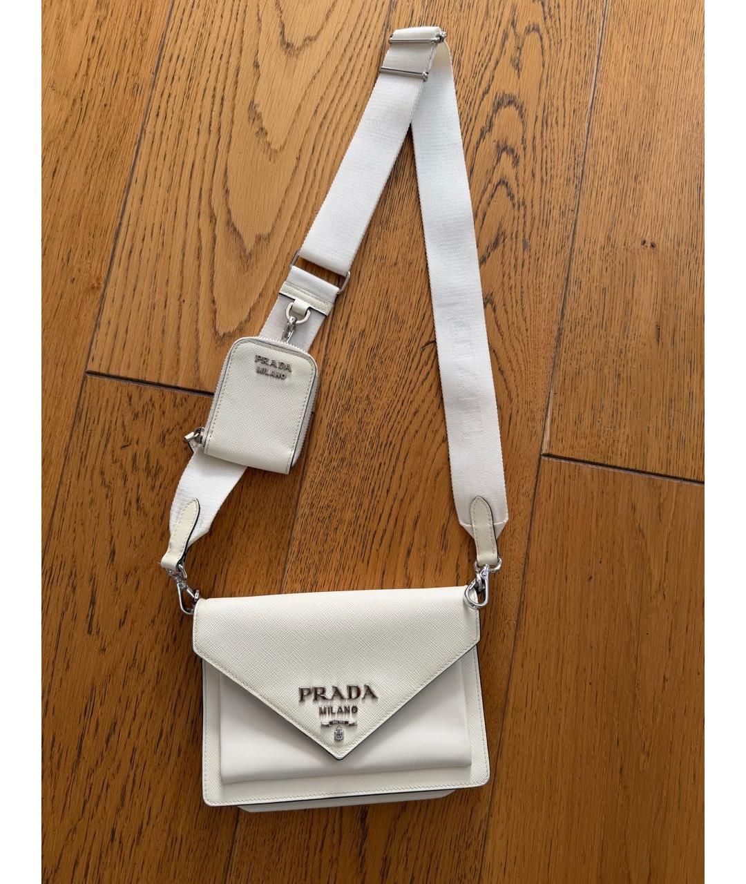 PRADA Белая кожаная сумка через плечо, фото 6