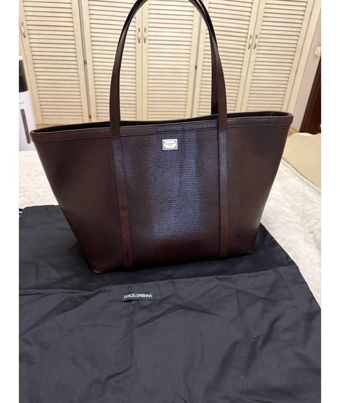 DOLCE&GABBANA Бордовая кожаная сумка тоут, фото 8