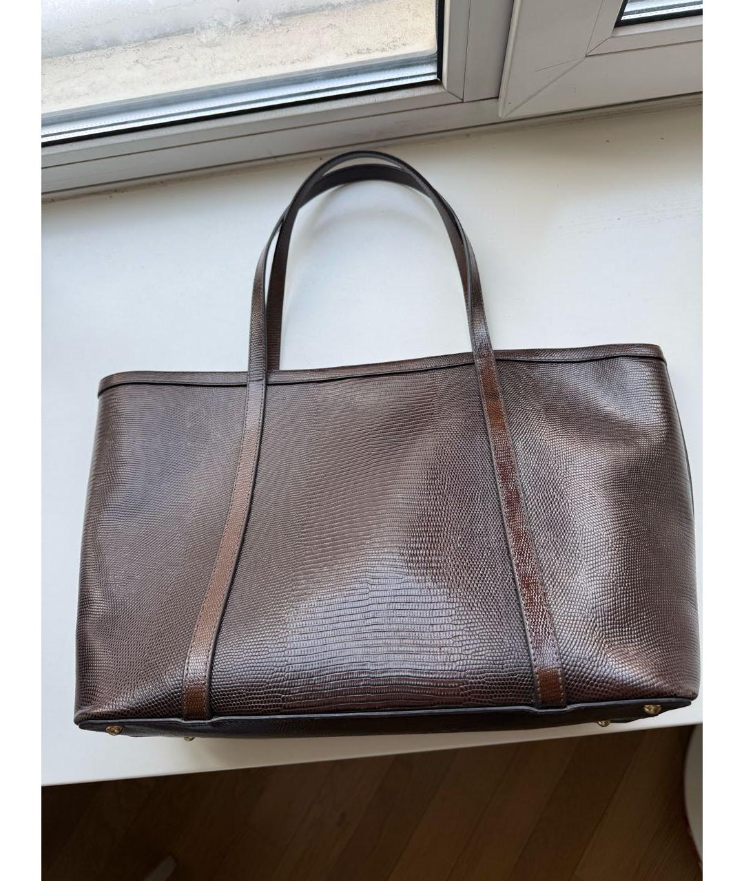 DOLCE&GABBANA Бордовая кожаная сумка тоут, фото 3