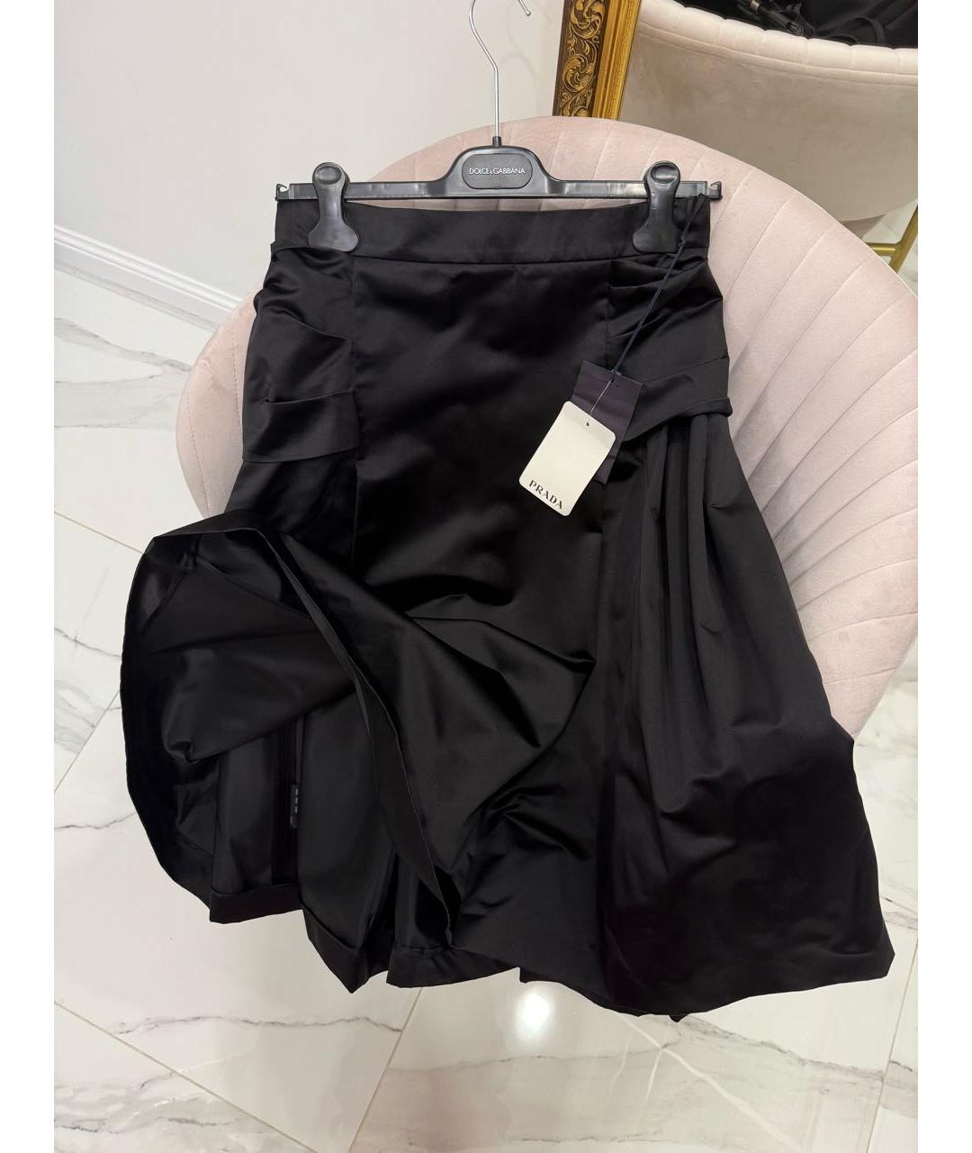 PRADA Черная шелковая юбка миди, фото 6