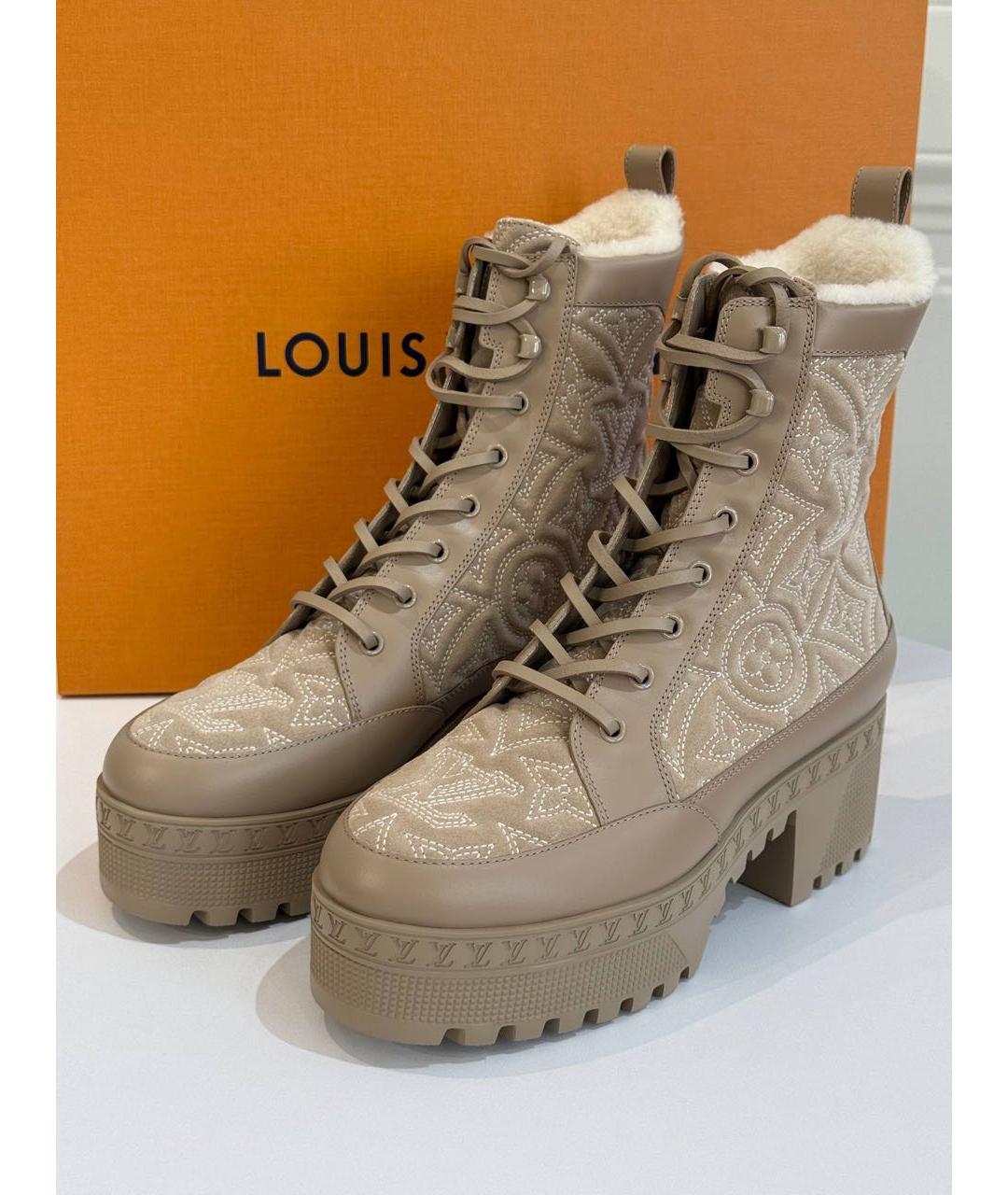 LOUIS VUITTON Бежевые кожаные ботинки, фото 7