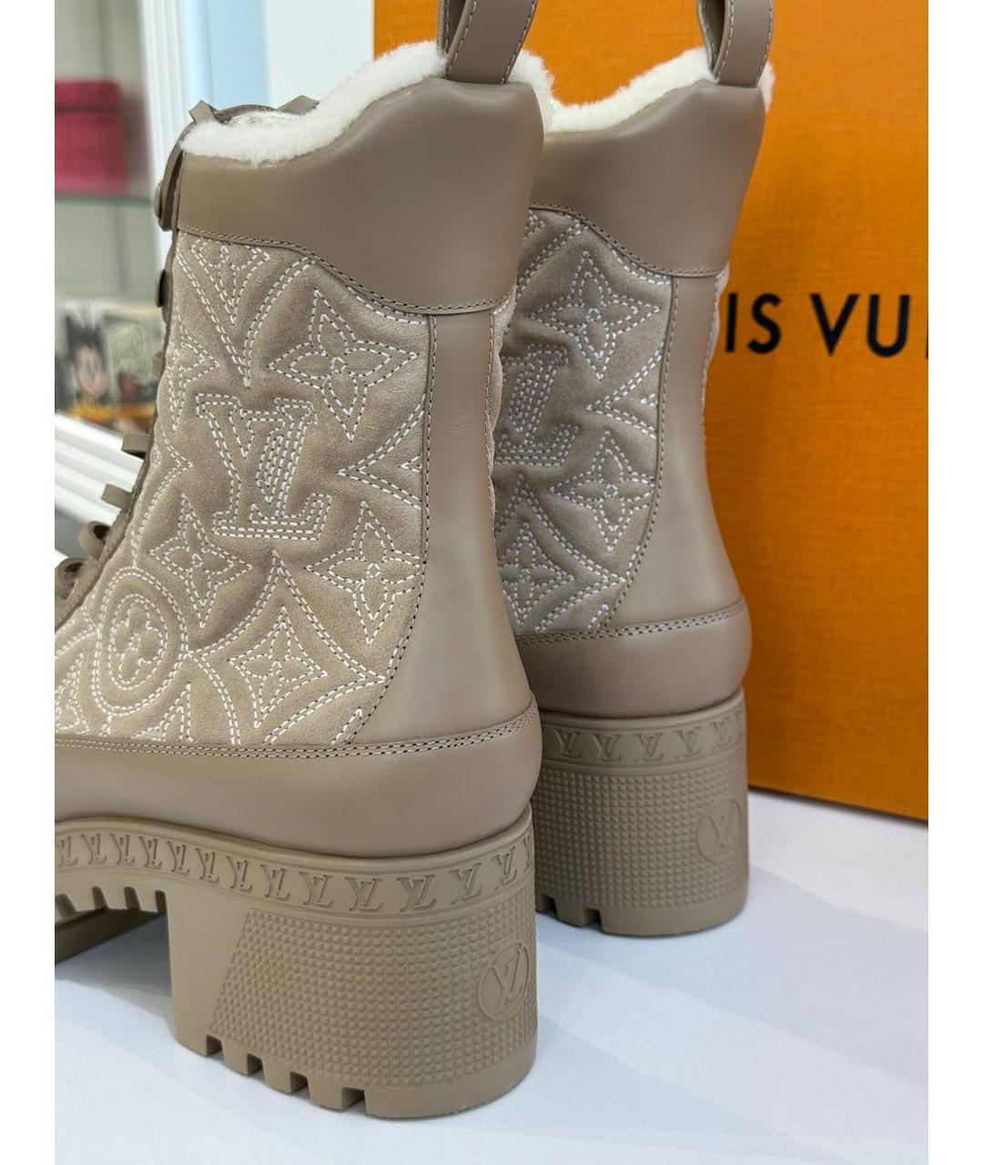 LOUIS VUITTON Бежевые кожаные ботинки, фото 6