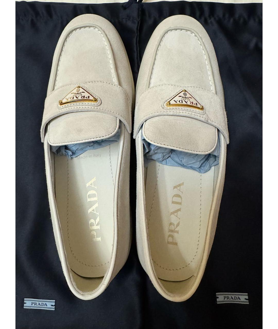 PRADA Бежевые замшевые лоферы, фото 4