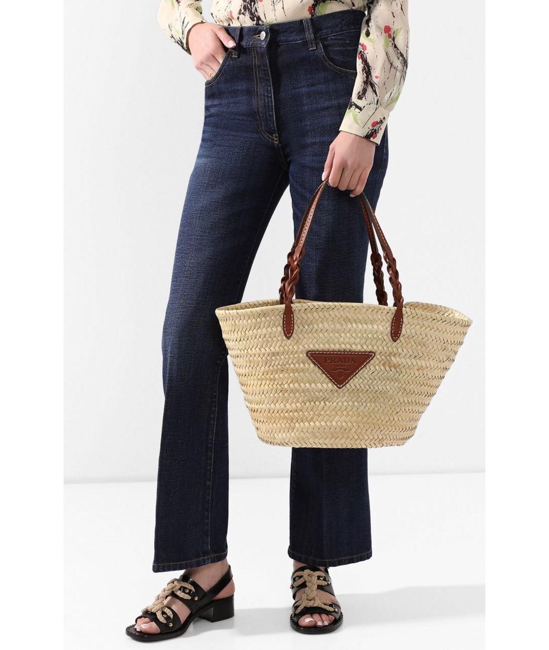 PRADA Бежевая пелетеная сумка тоут, фото 2