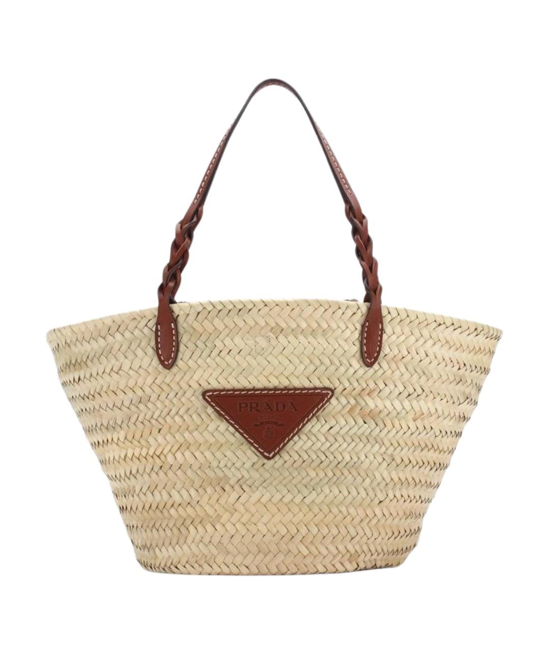 PRADA Бежевая пелетеная сумка тоут, фото 1