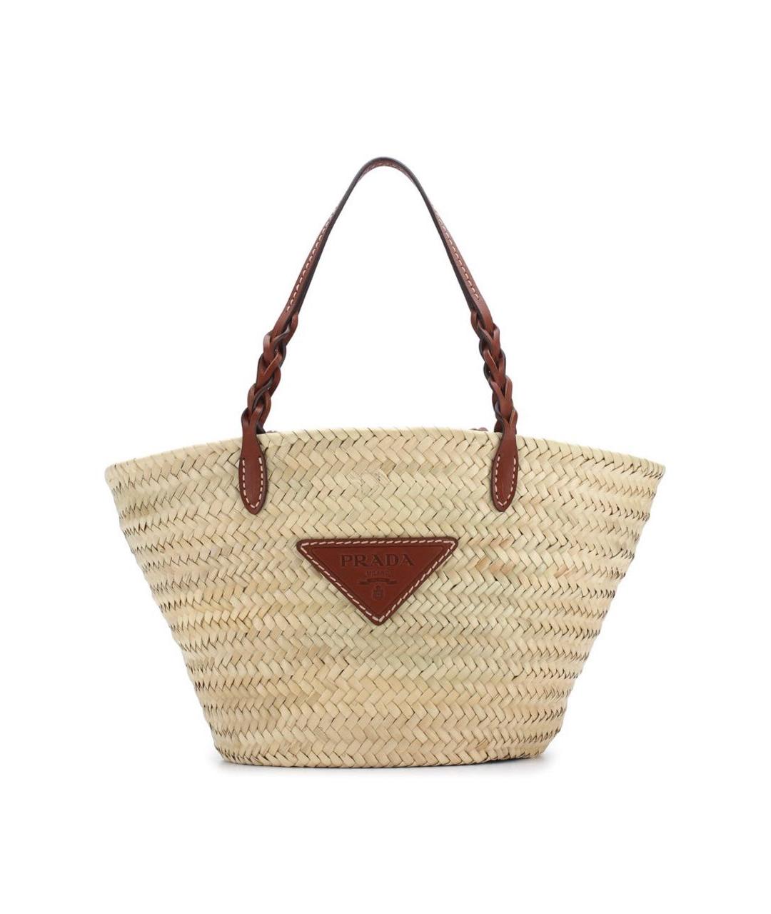 PRADA Бежевая пелетеная сумка тоут, фото 6