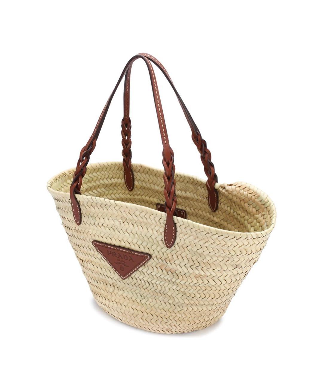 PRADA Бежевая пелетеная сумка тоут, фото 3