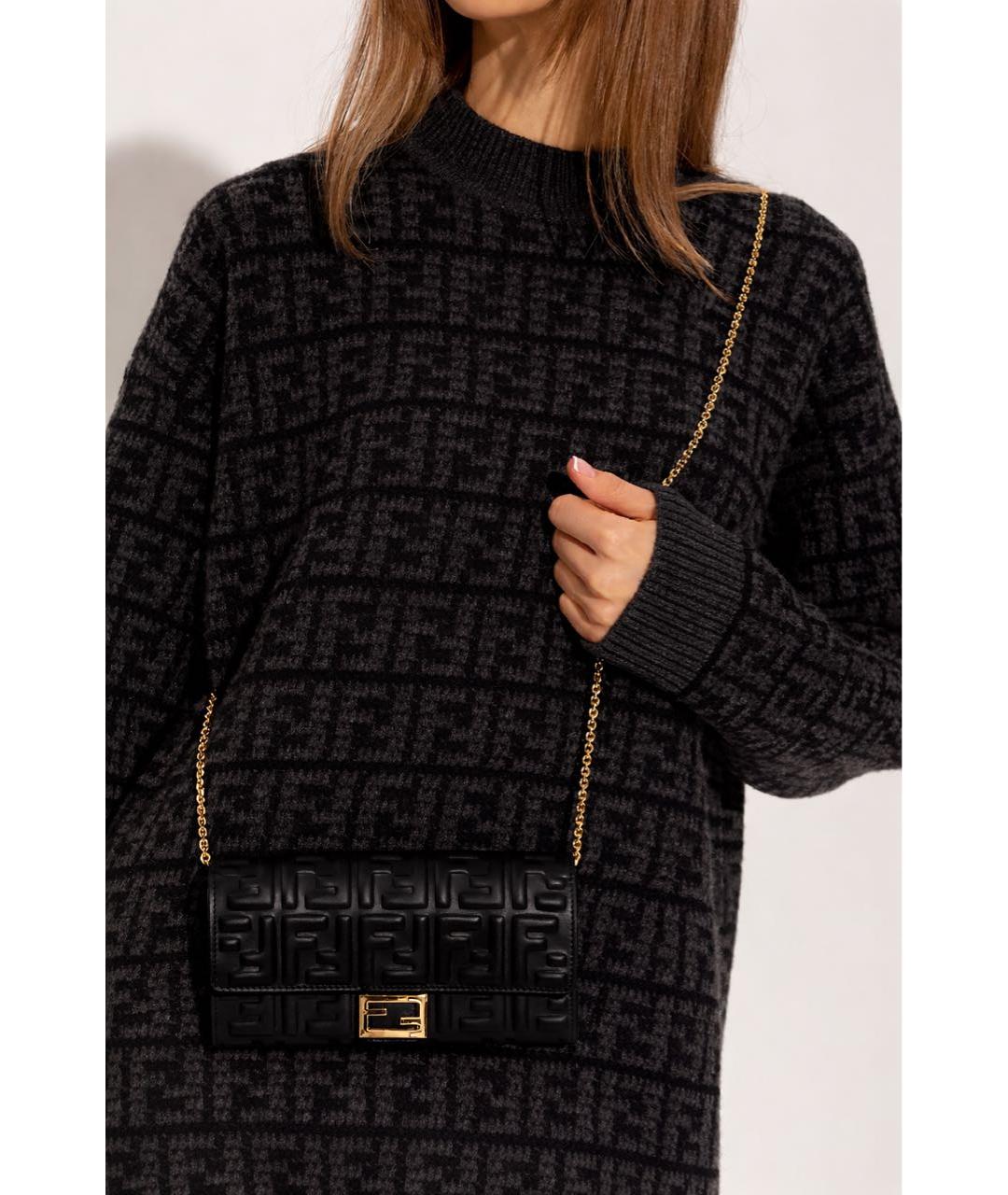 FENDI Черная кожаная сумка через плечо, фото 4