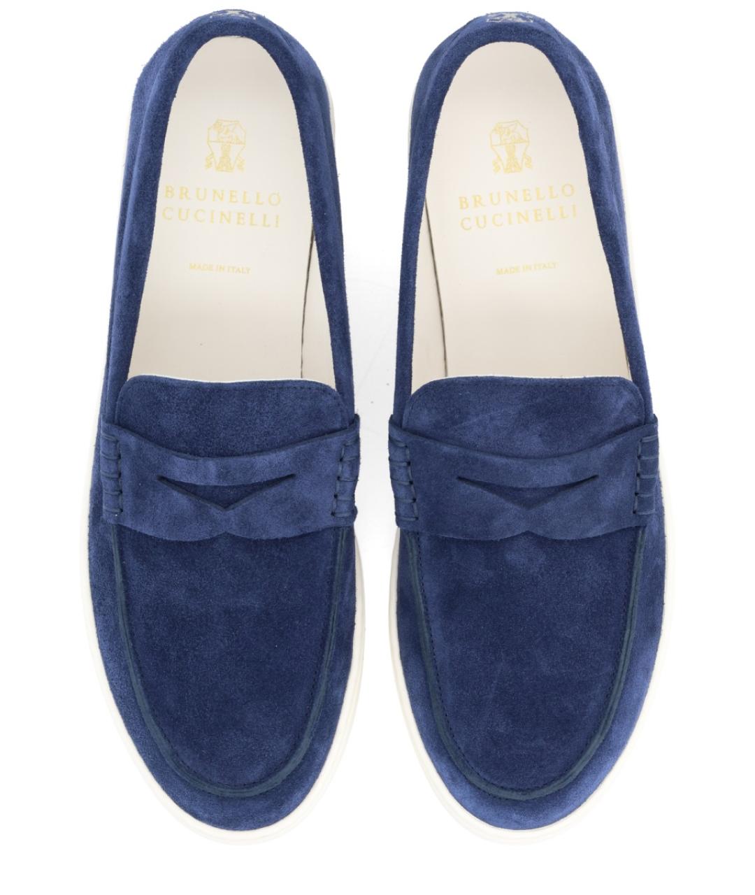 BRUNELLO CUCINELLI Синие кожаные лоферы, фото 5