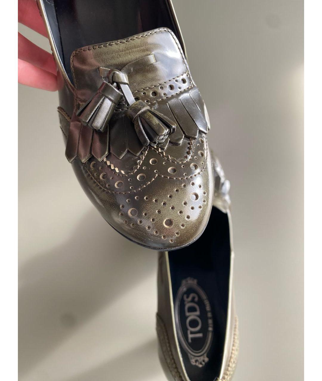 TOD'S Хаки кожаные туфли, фото 6