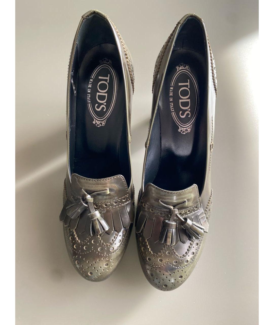 TOD'S Хаки кожаные туфли, фото 2