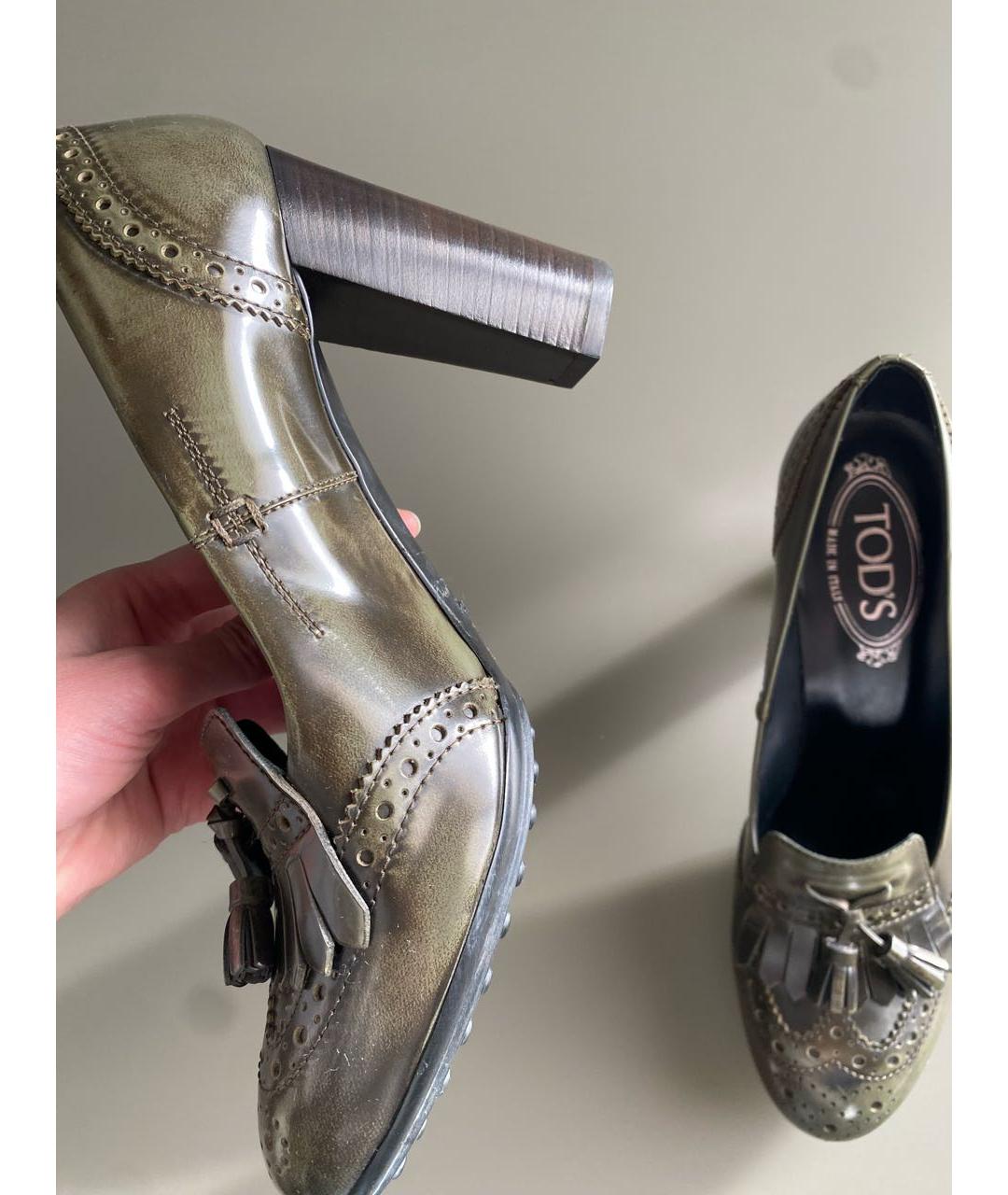 TOD'S Хаки кожаные туфли, фото 5
