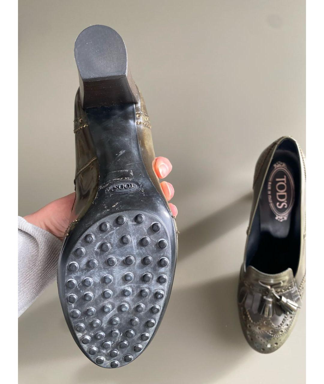 TOD'S Хаки кожаные туфли, фото 8