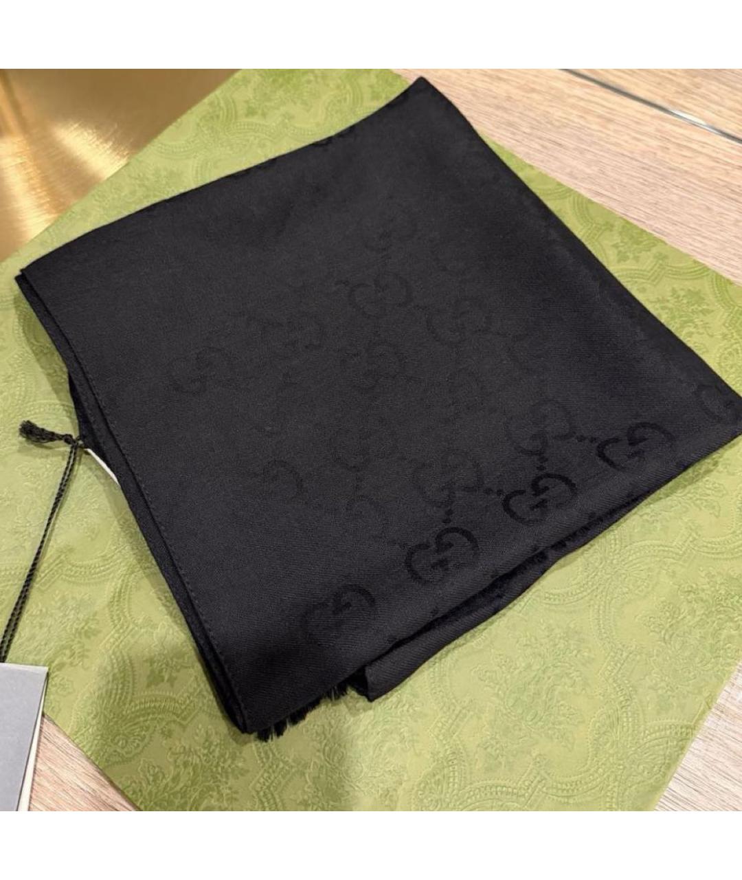 GUCCI Черный шерстяной платок, фото 3