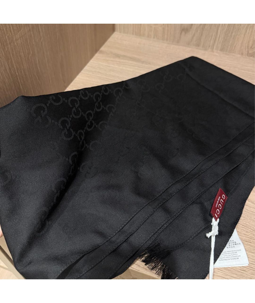 GUCCI Черный шерстяной платок, фото 7
