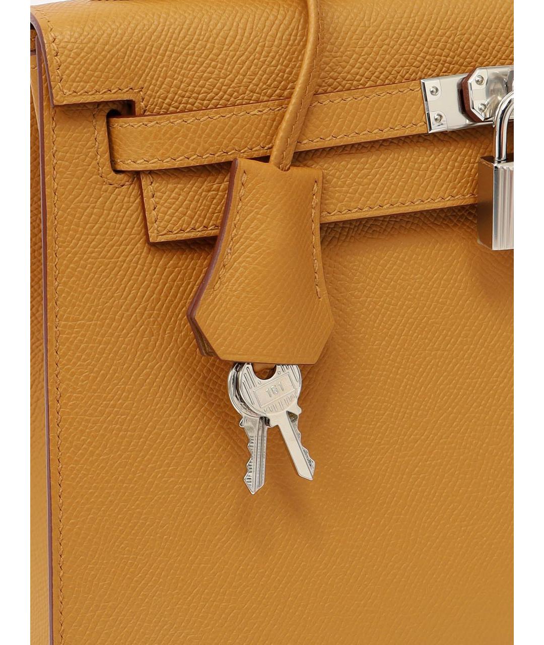 HERMES Горчичная кожаная сумка с короткими ручками, фото 6