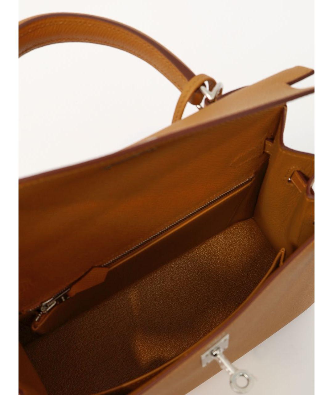 HERMES Горчичная кожаная сумка с короткими ручками, фото 4