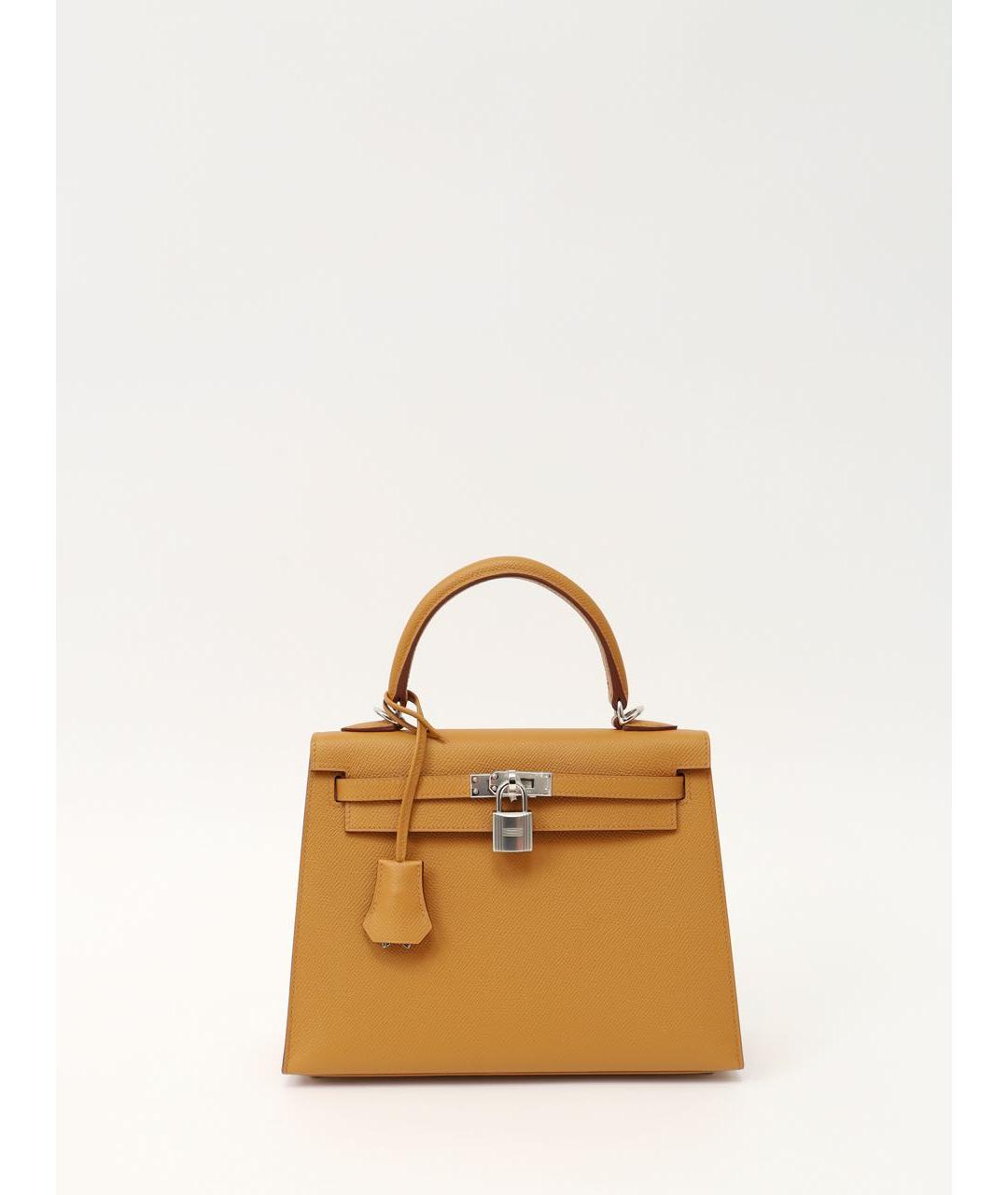 HERMES Горчичная кожаная сумка с короткими ручками, фото 8