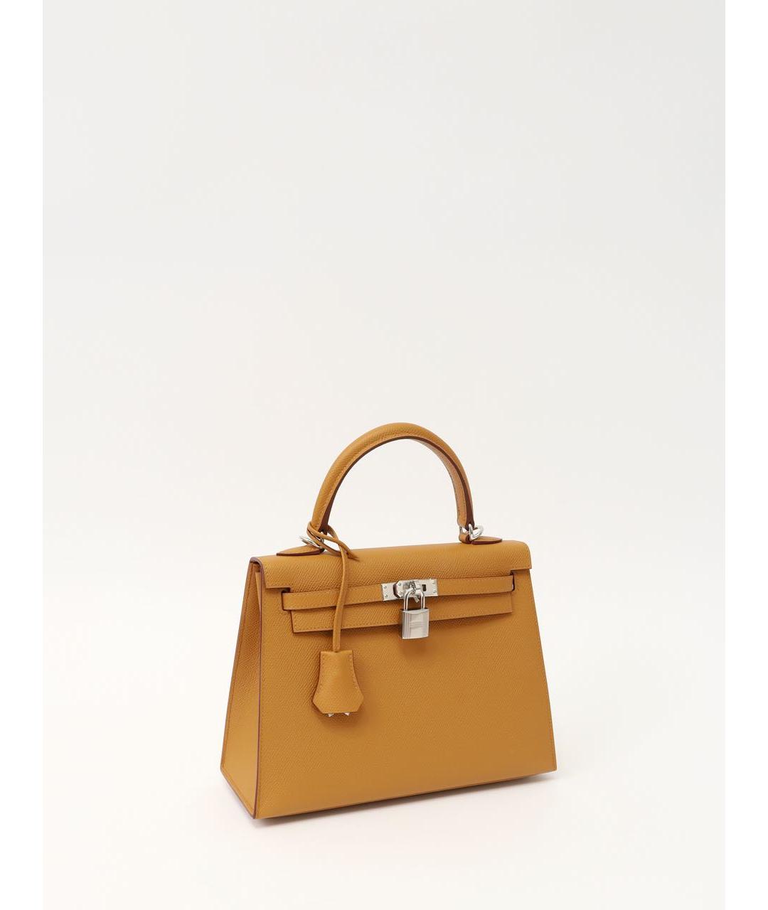 HERMES Горчичная кожаная сумка с короткими ручками, фото 2