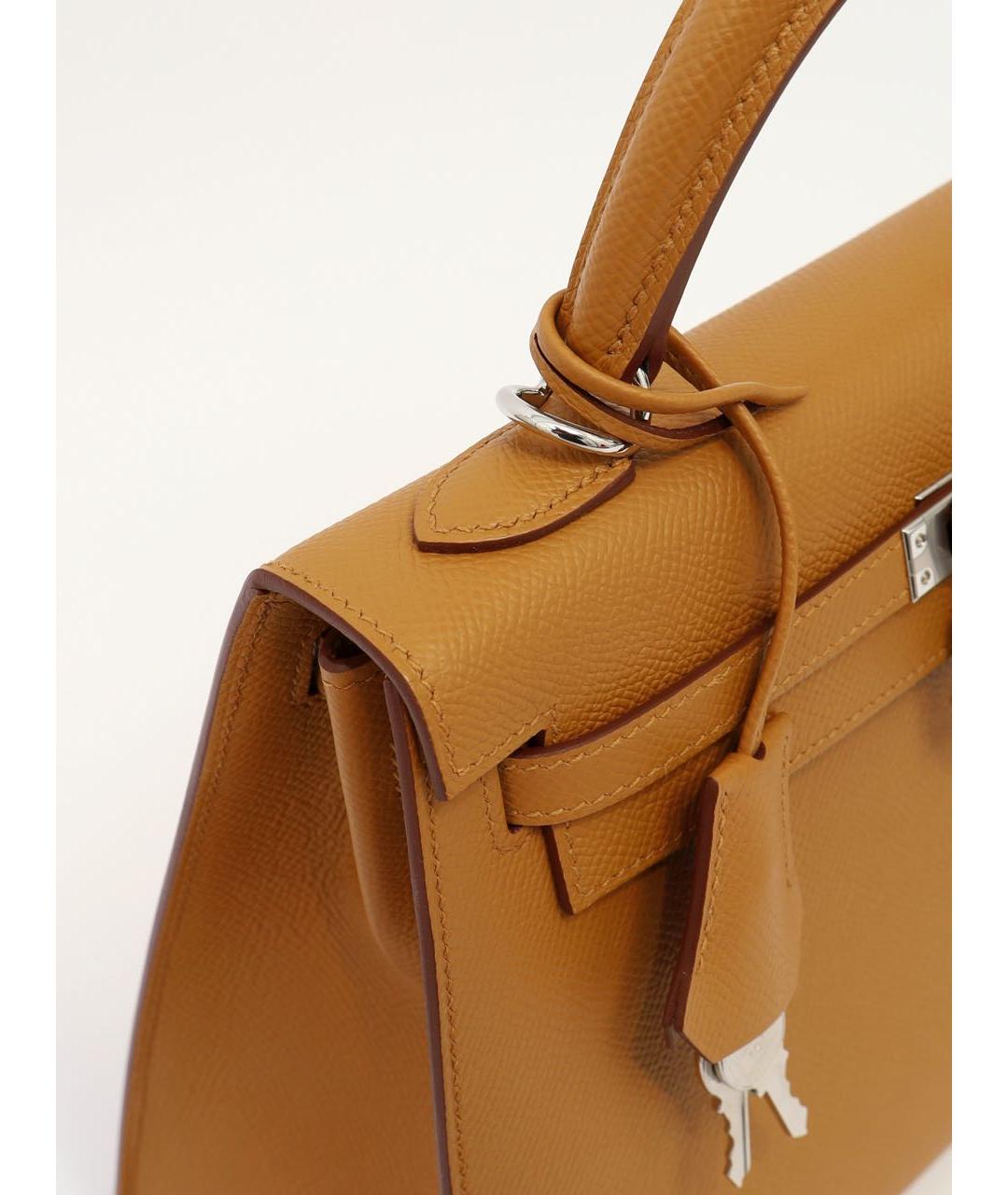 HERMES Горчичная кожаная сумка с короткими ручками, фото 5