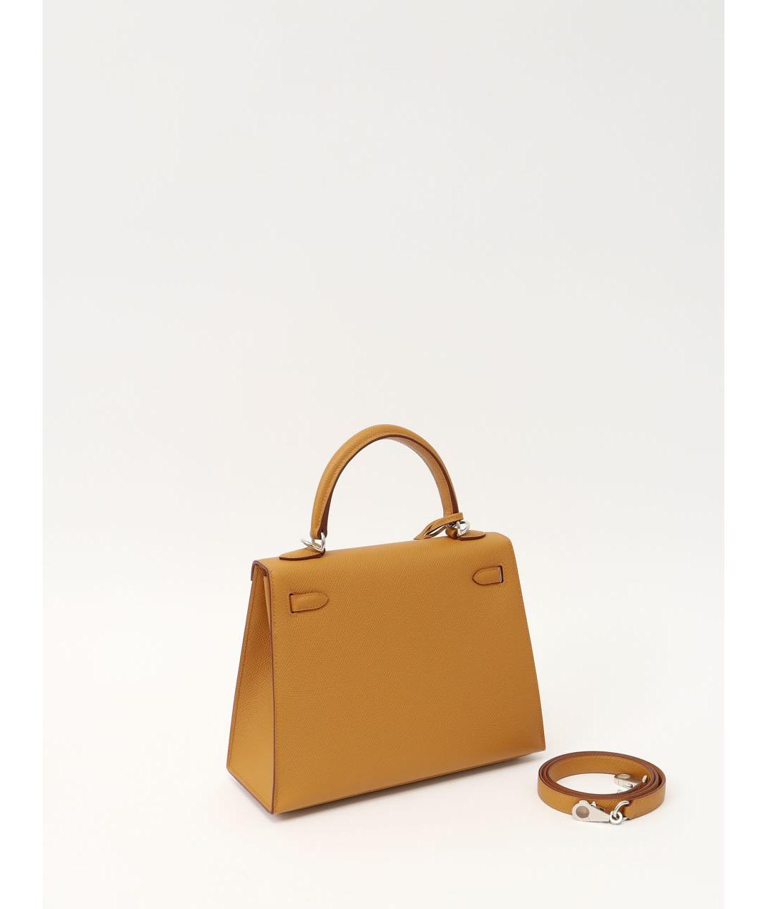 HERMES Горчичная кожаная сумка с короткими ручками, фото 3