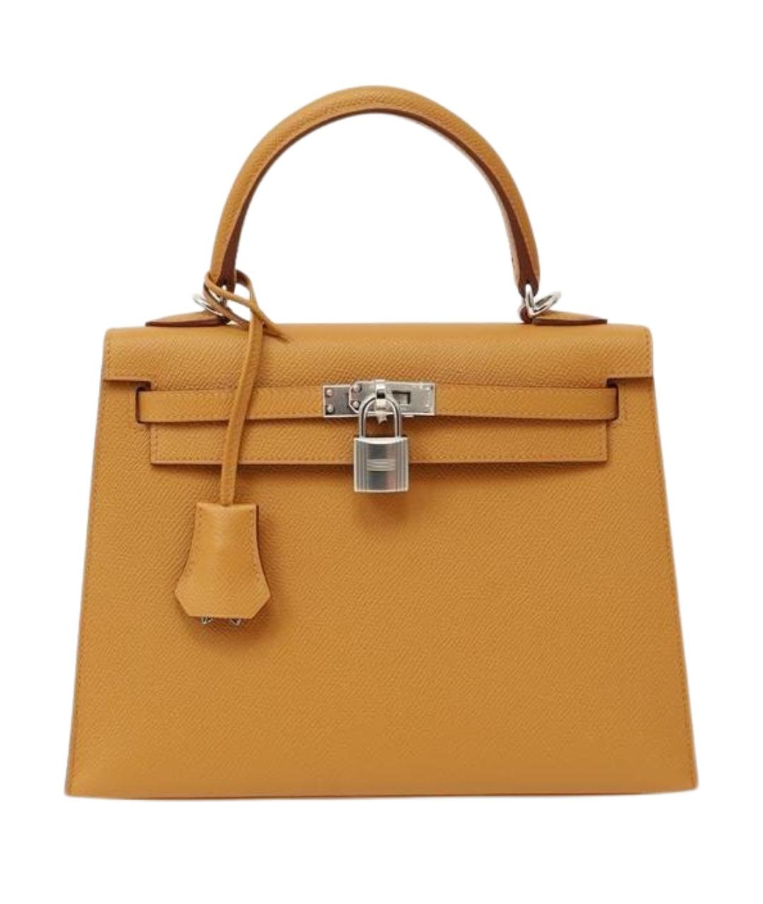 HERMES Горчичная кожаная сумка с короткими ручками, фото 1