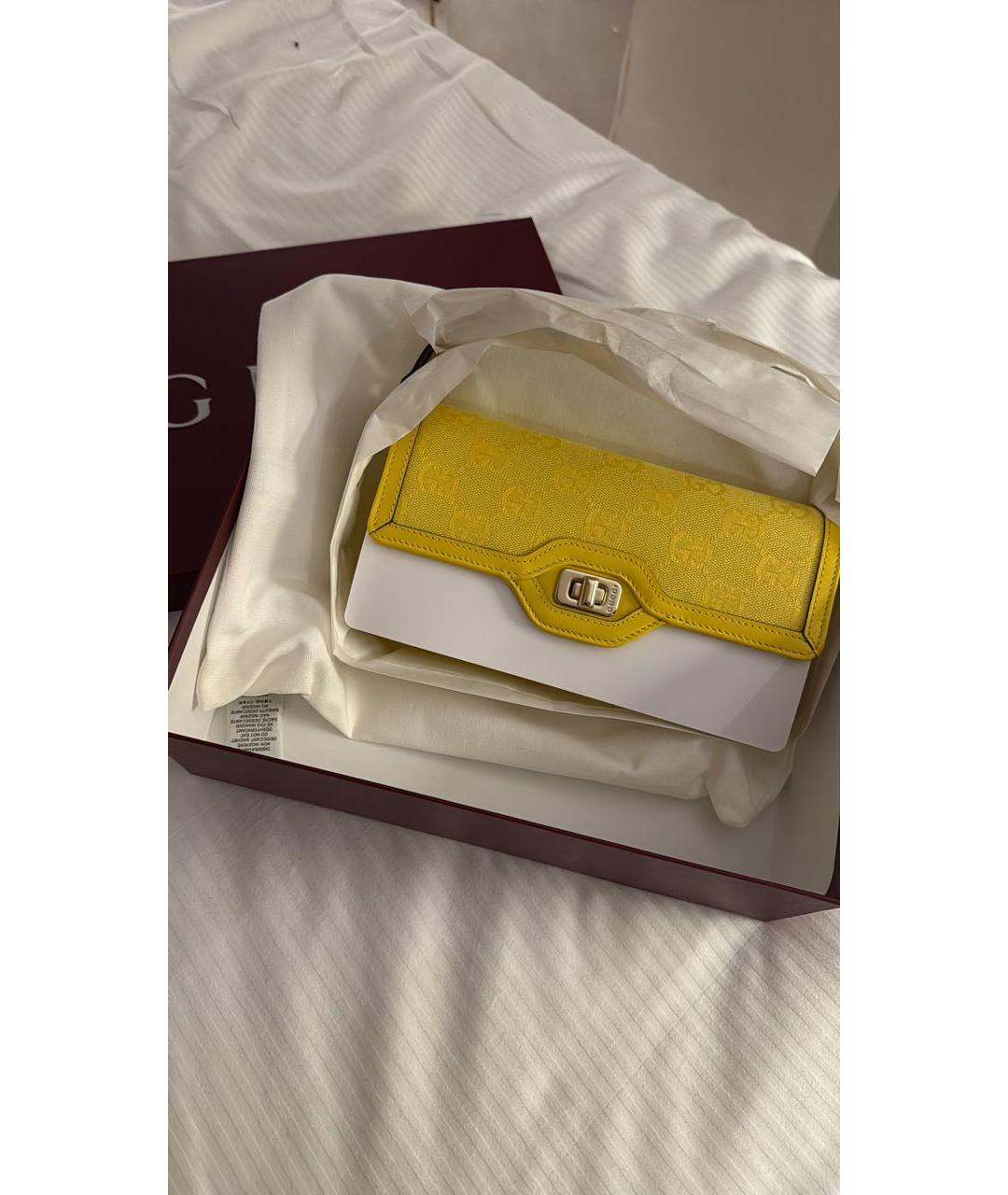 GUCCI Желтая тканевая сумка с короткими ручками, фото 2