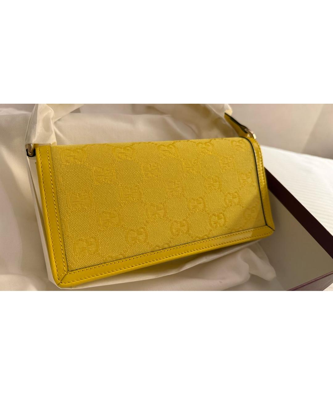 GUCCI Желтая тканевая сумка с короткими ручками, фото 3