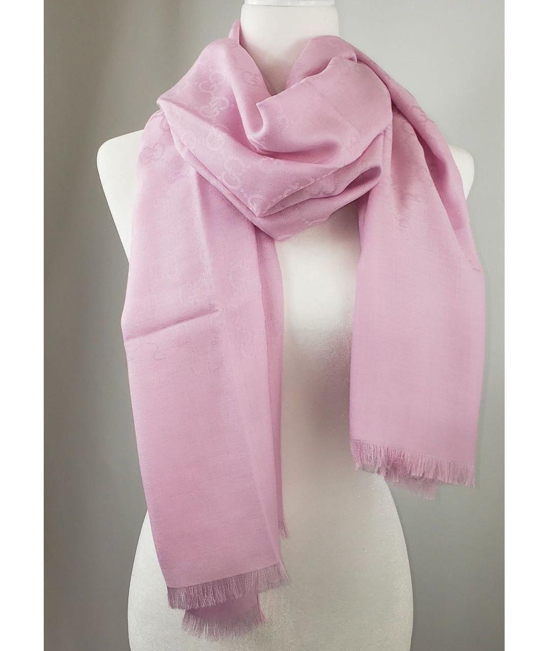 GUCCI Розовый шерстяной шарф, фото 5