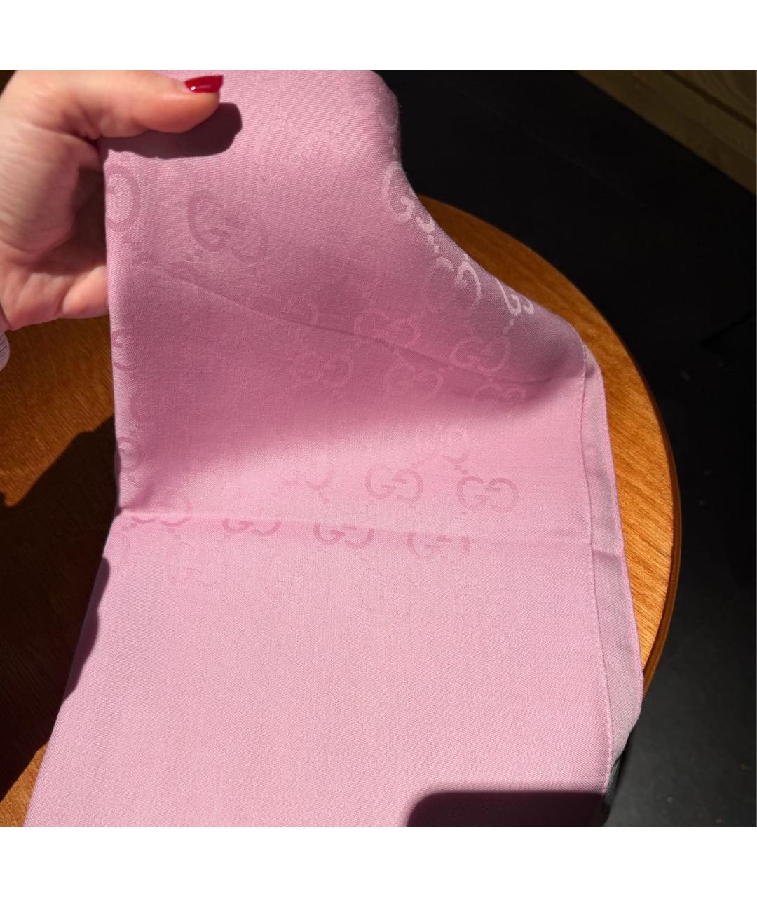 GUCCI Розовый шерстяной шарф, фото 4