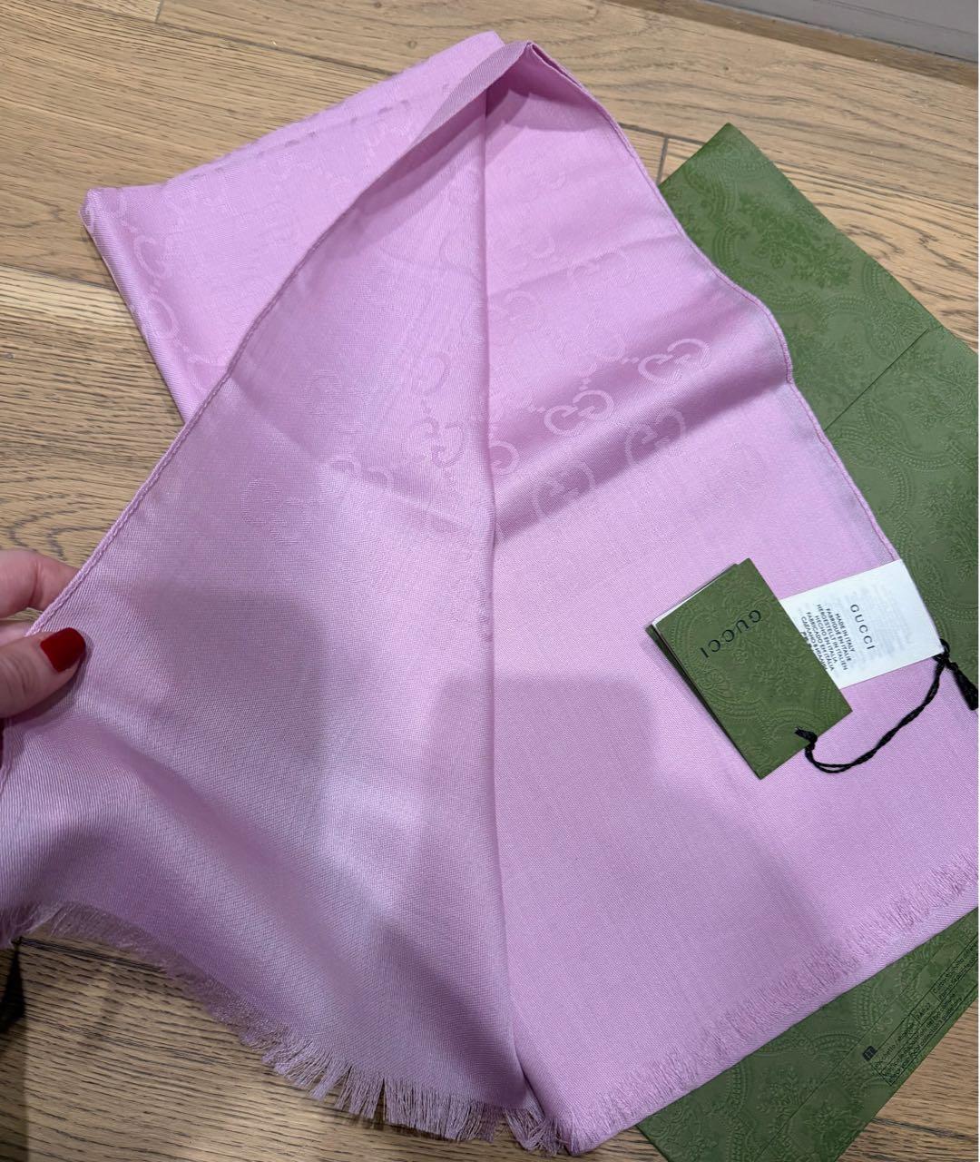 GUCCI Розовый шерстяной шарф, фото 7