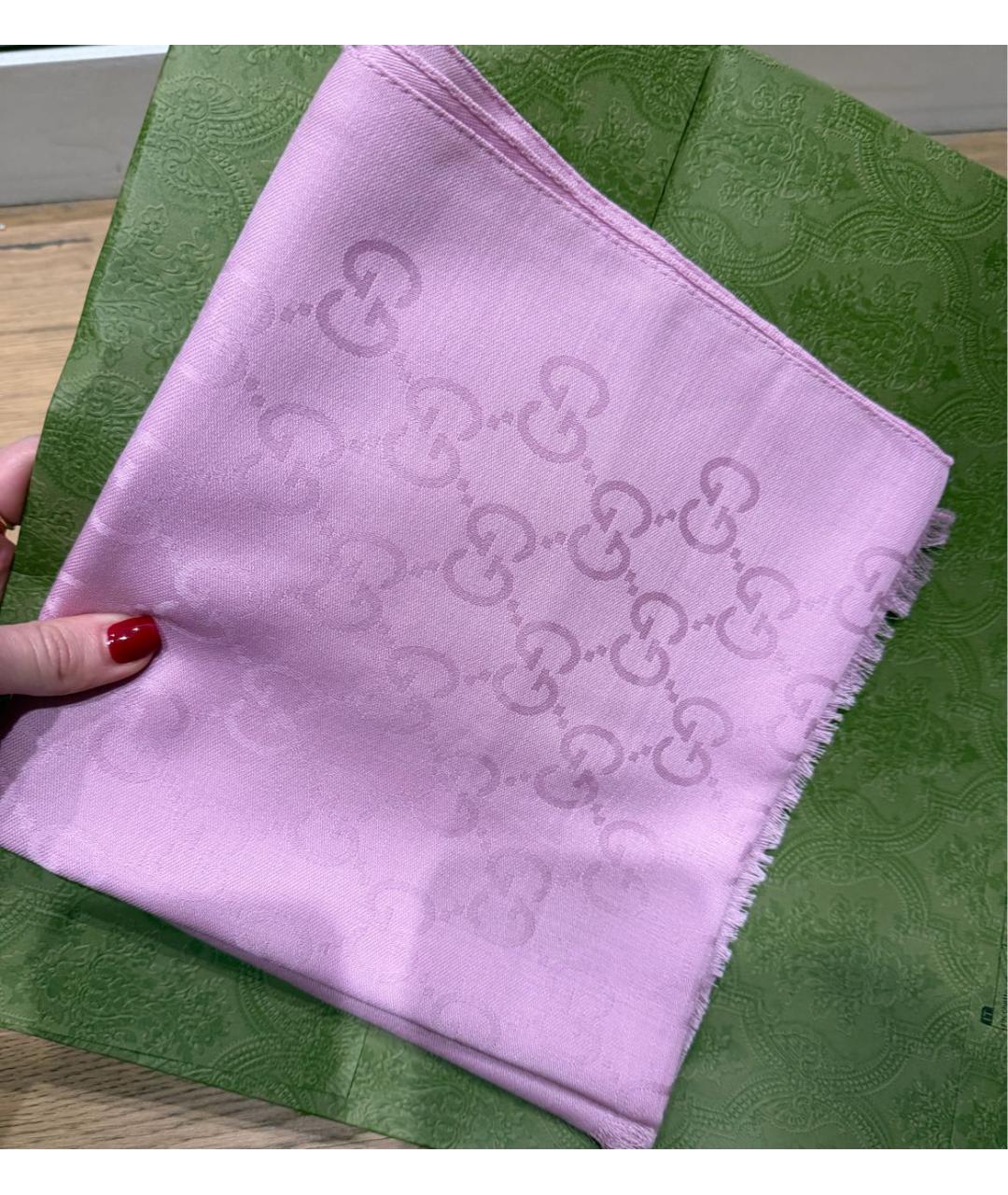 GUCCI Розовый шерстяной шарф, фото 6