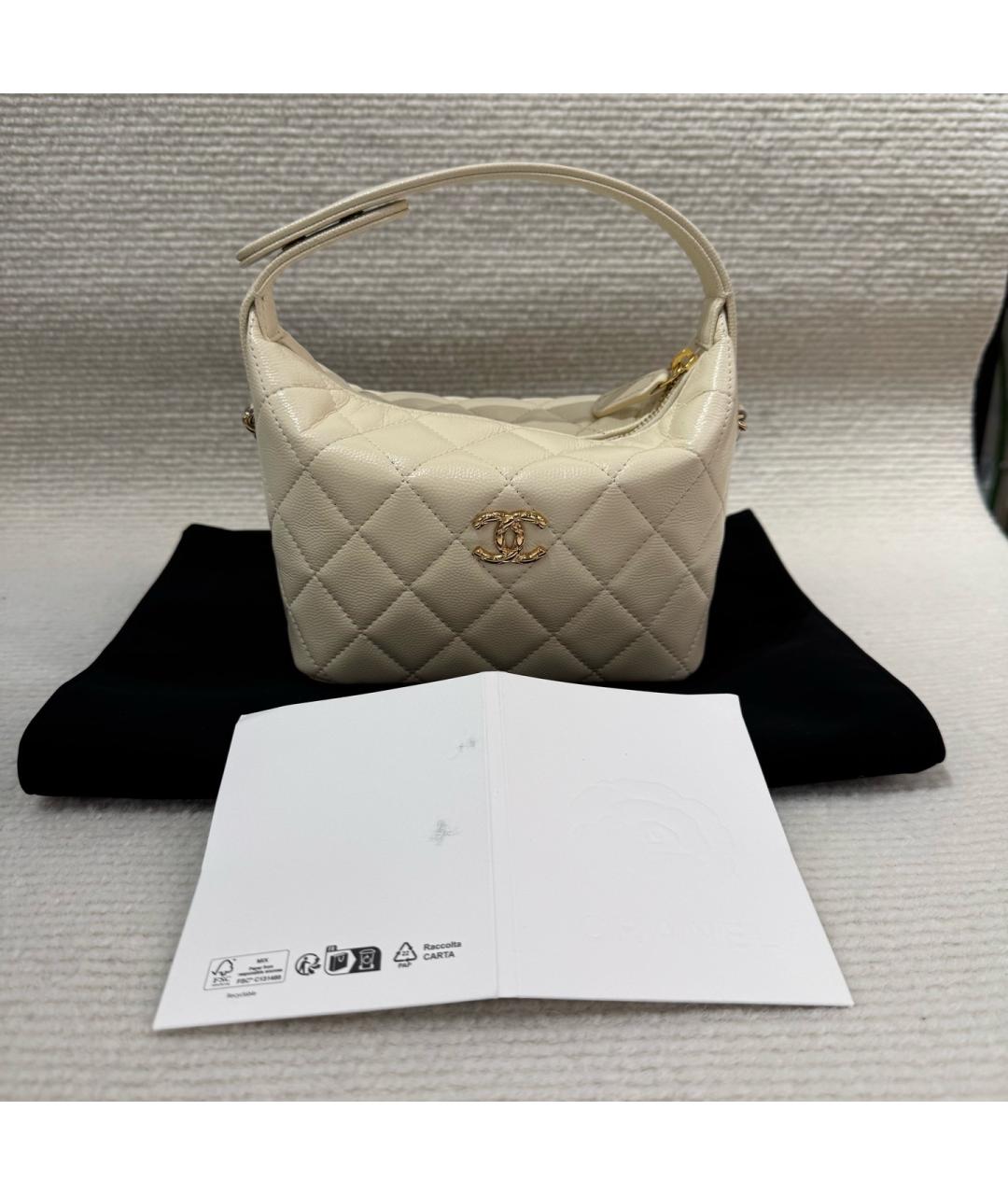 CHANEL Бежевая кожаная сумка с короткими ручками, фото 7