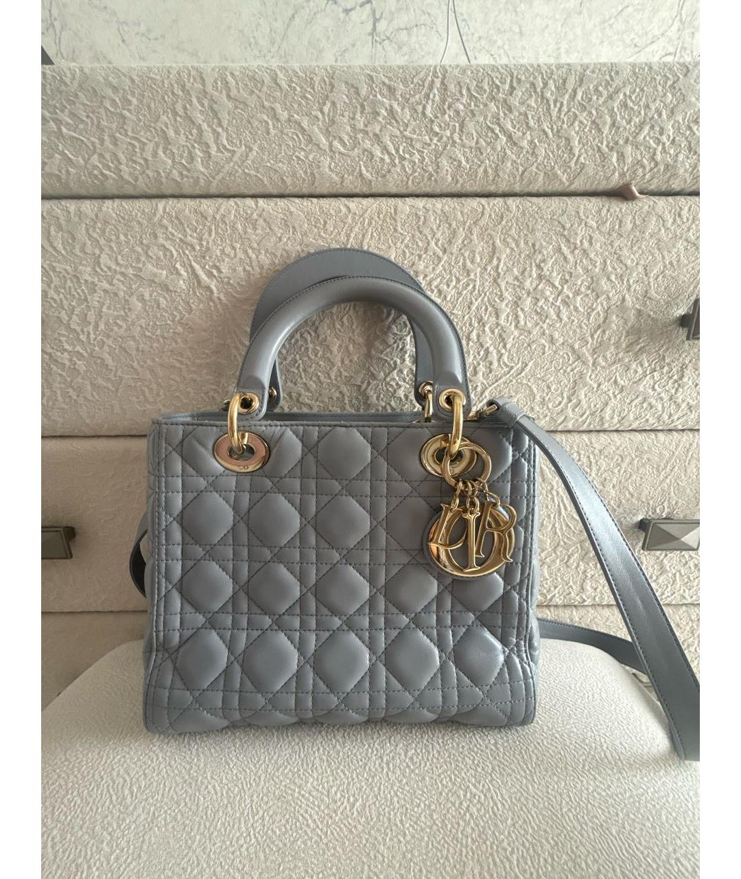 CHRISTIAN DIOR Серая кожаная сумка с короткими ручками, фото 5