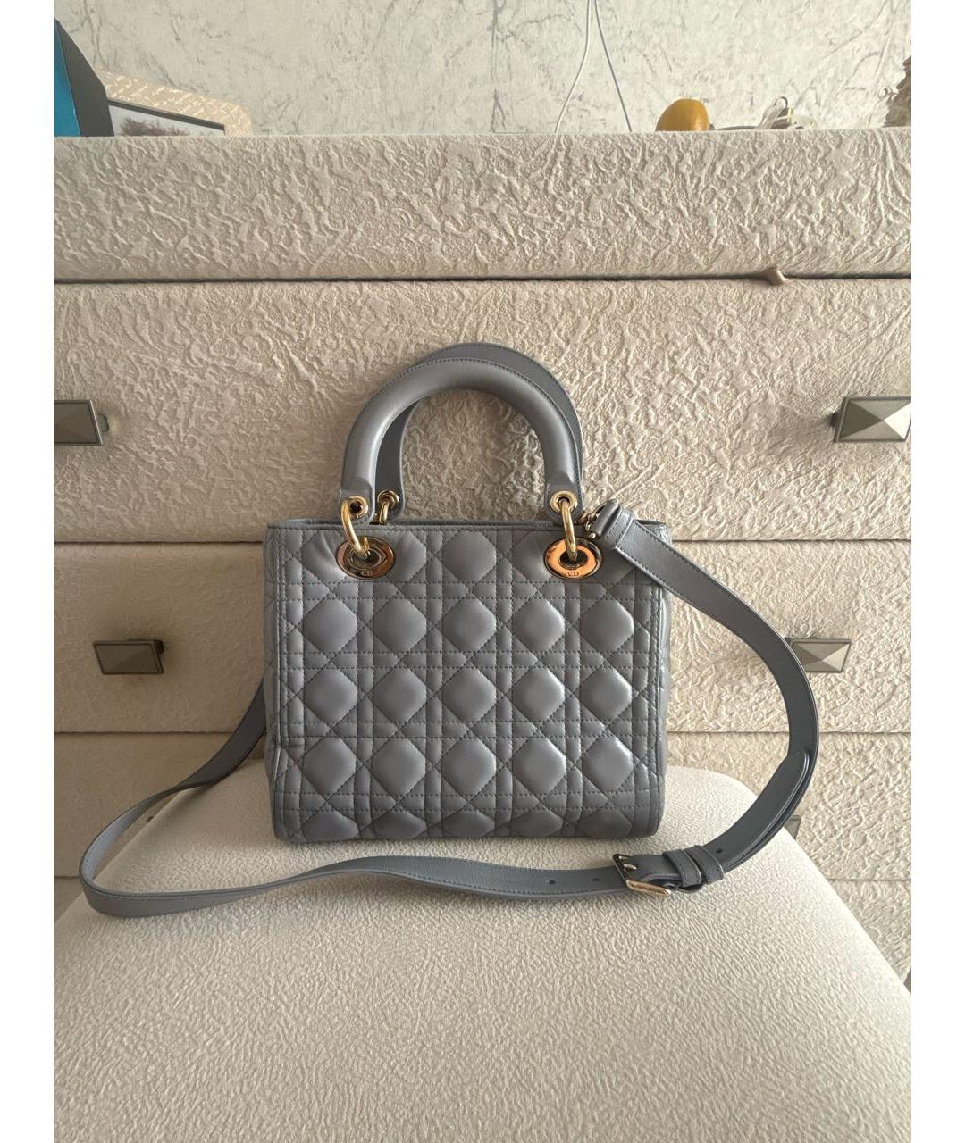 CHRISTIAN DIOR Серая кожаная сумка с короткими ручками, фото 3