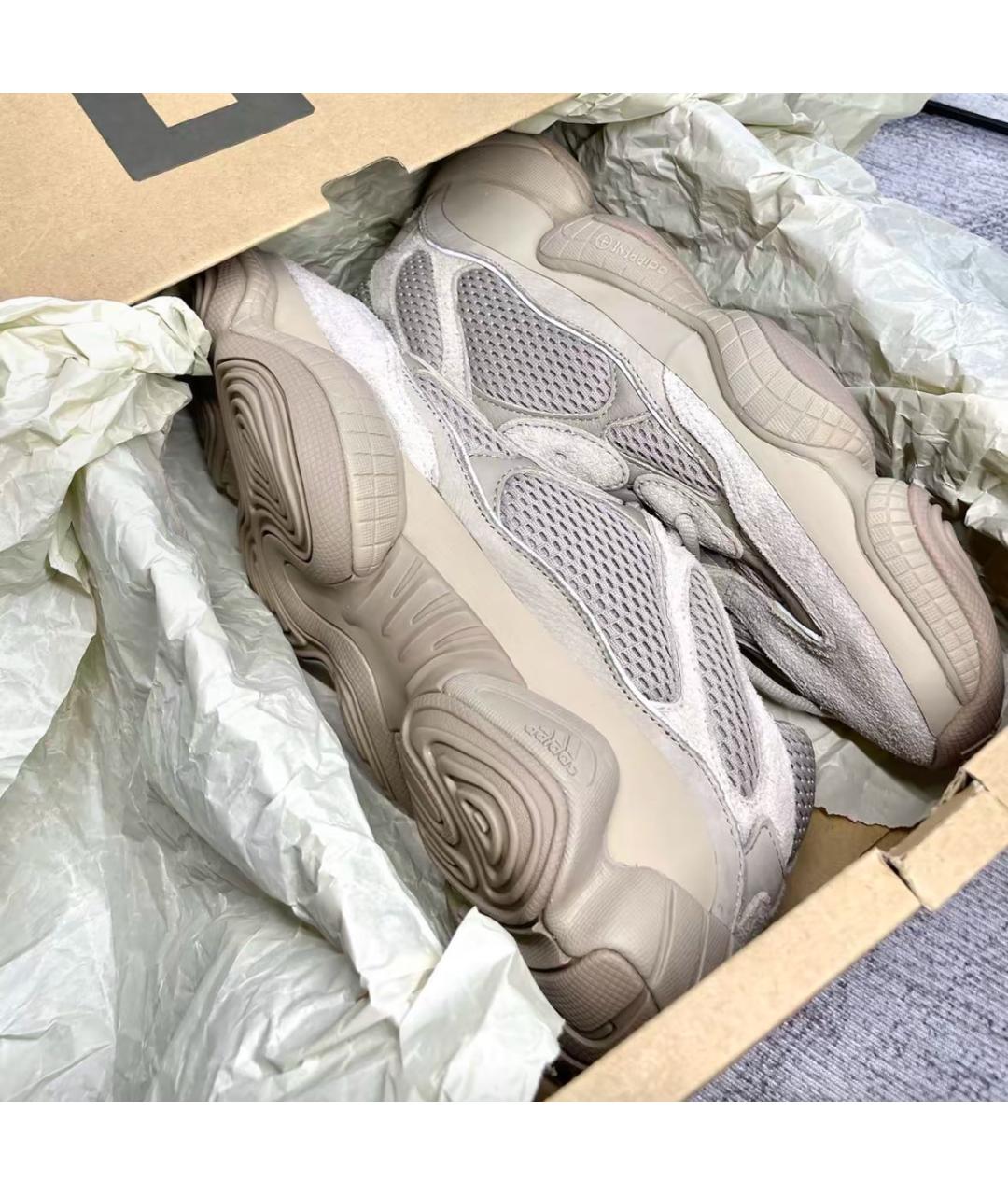 ADIDAS YEEZY Бежевые текстильные низкие кроссовки / кеды, фото 4