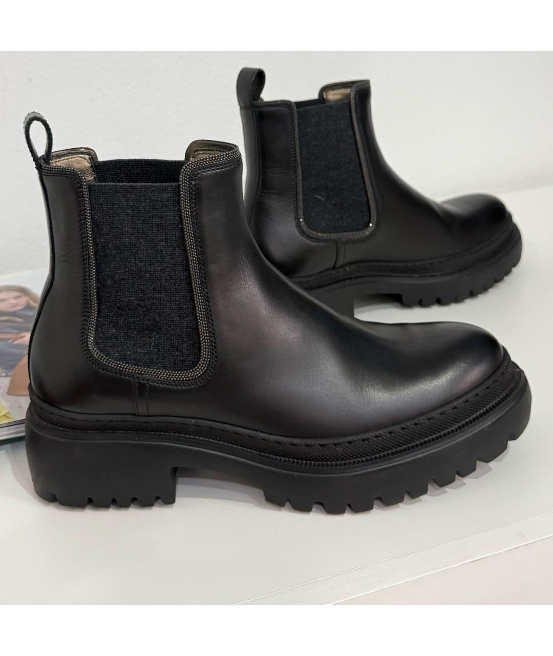 BRUNELLO CUCINELLI Черные кожаные полусапоги, фото 2