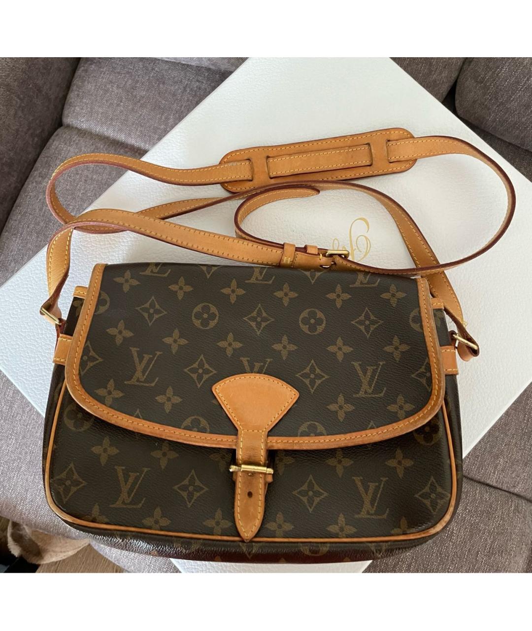 LOUIS VUITTON Коричневая кожаная сумка через плечо, фото 7