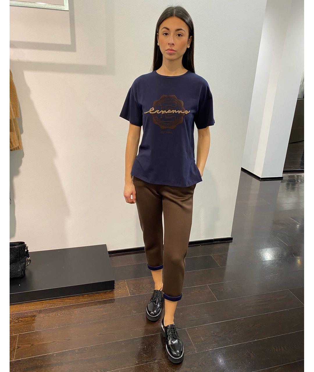 ERMANNO SCERVINO Темно-синяя хлопко-эластановая футболка, фото 2