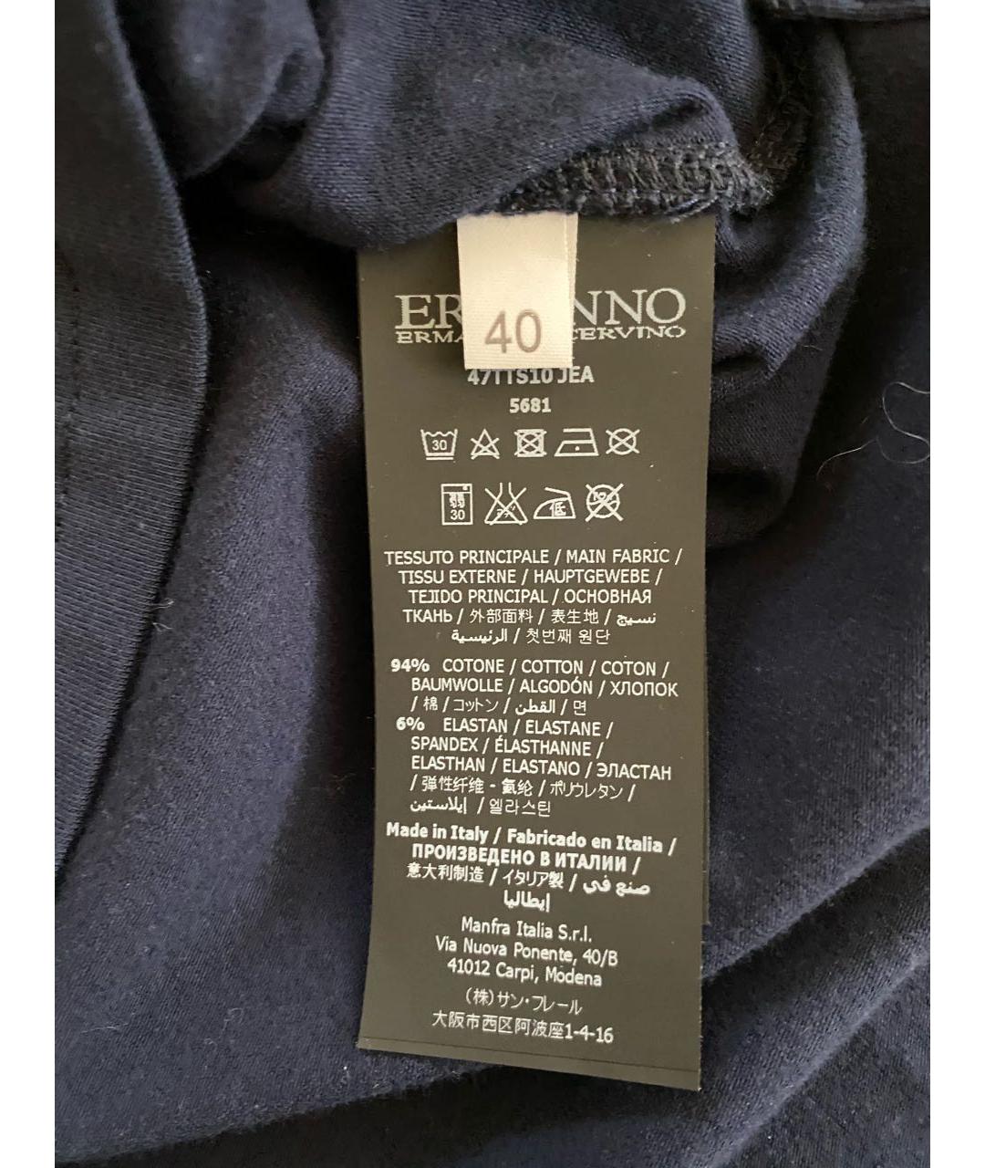 ERMANNO SCERVINO Темно-синяя хлопко-эластановая футболка, фото 8