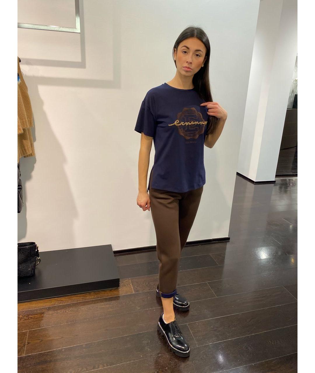 ERMANNO SCERVINO Темно-синяя хлопко-эластановая футболка, фото 4