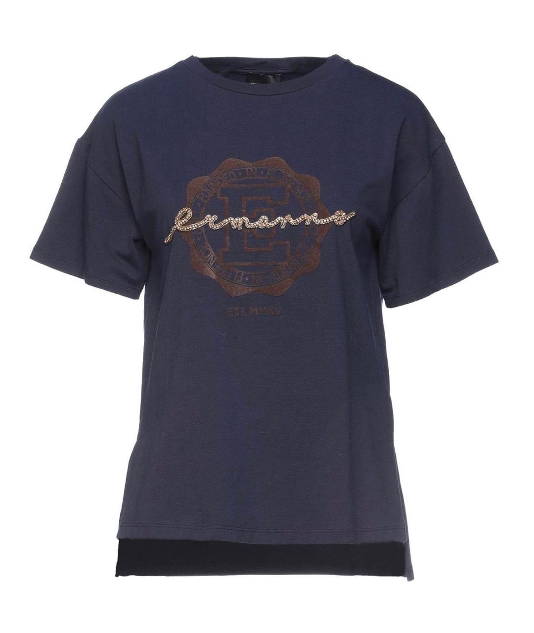 ERMANNO SCERVINO Темно-синяя хлопко-эластановая футболка, фото 1