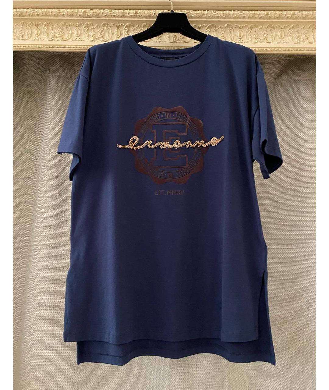 ERMANNO SCERVINO Темно-синяя хлопко-эластановая футболка, фото 5