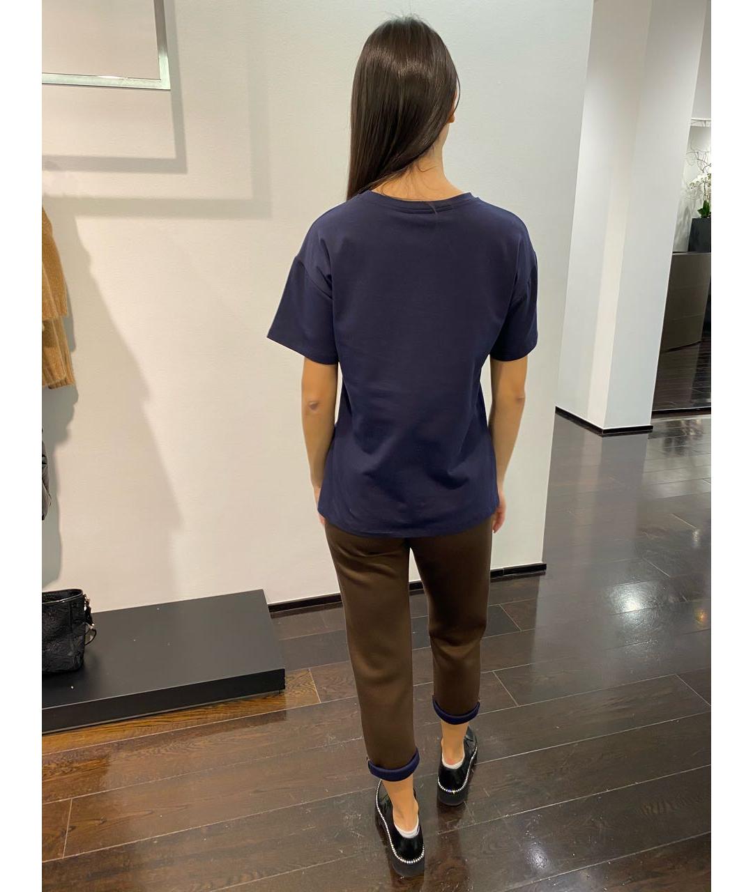 ERMANNO SCERVINO Темно-синяя хлопко-эластановая футболка, фото 3