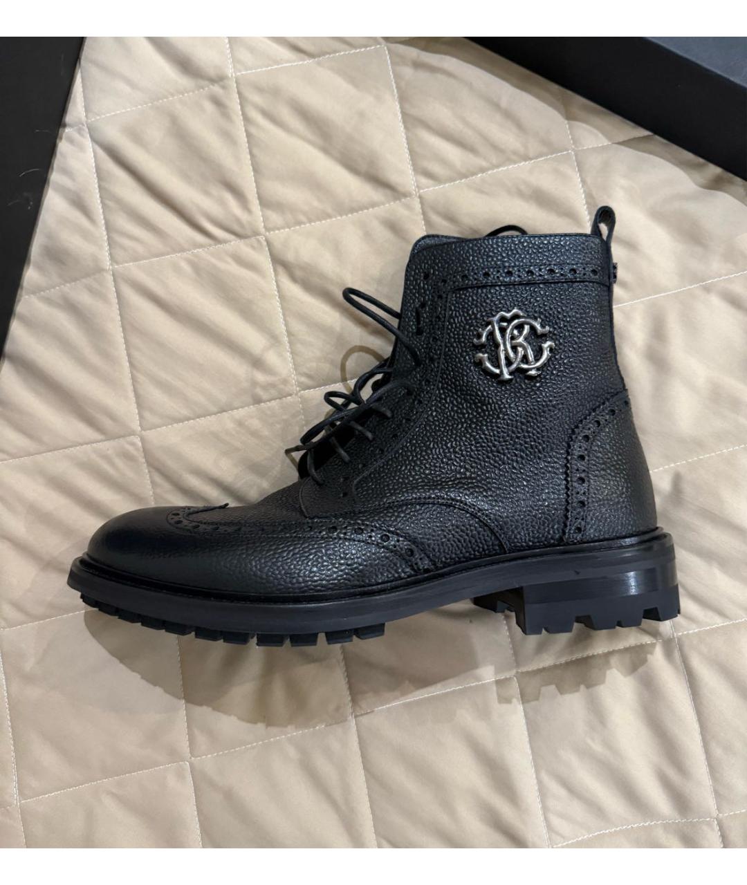 ROBERTO CAVALLI Черные кожаные высокие ботинки, фото 6