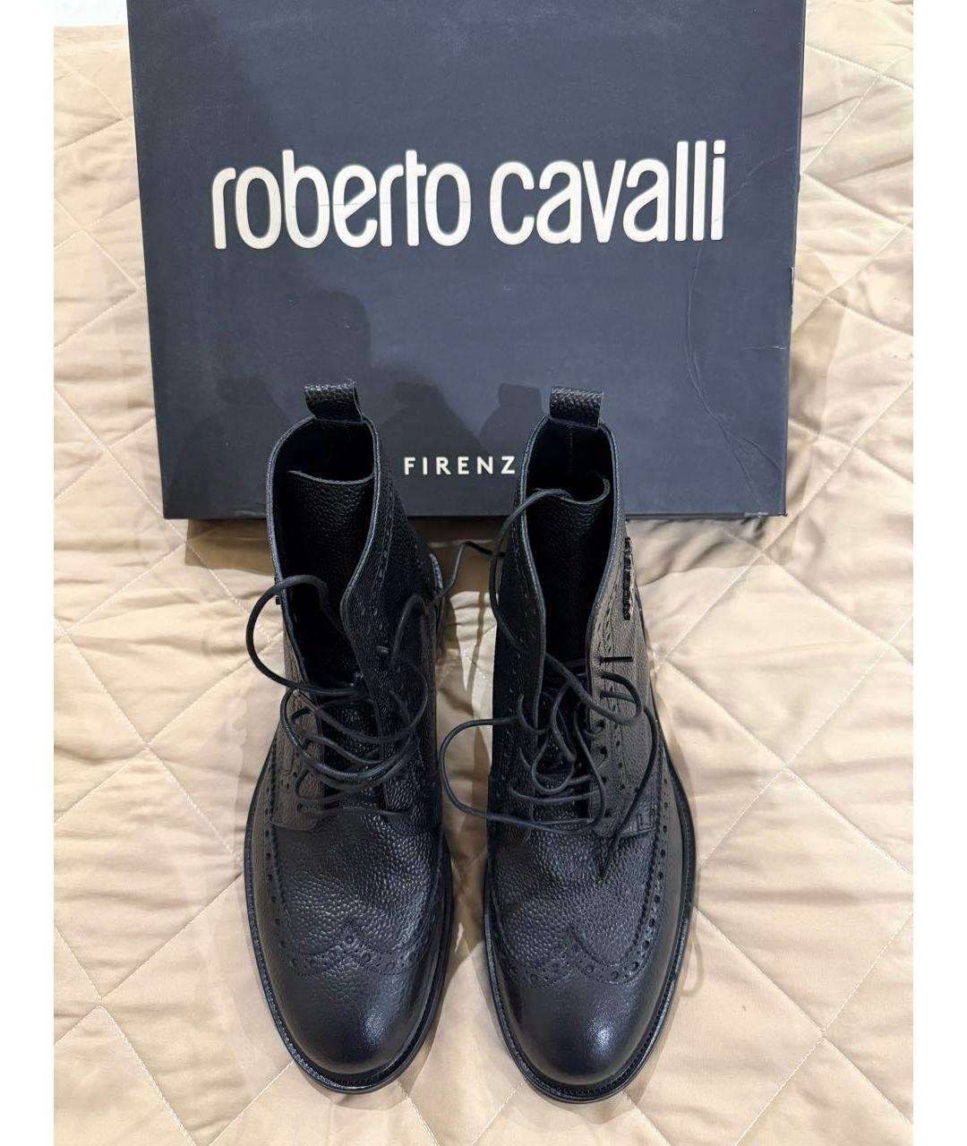 ROBERTO CAVALLI Черные кожаные высокие ботинки, фото 2