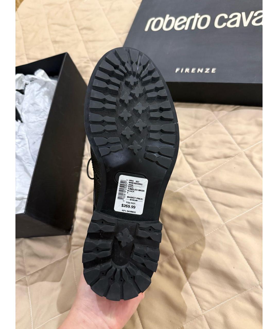 ROBERTO CAVALLI Черные кожаные высокие ботинки, фото 5