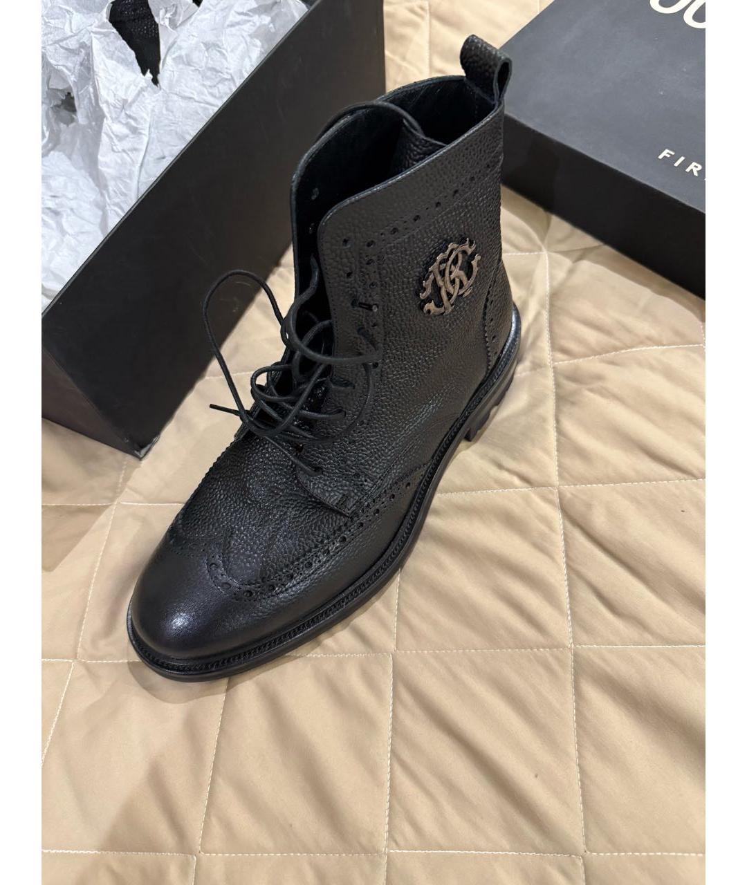 ROBERTO CAVALLI Черные кожаные высокие ботинки, фото 4