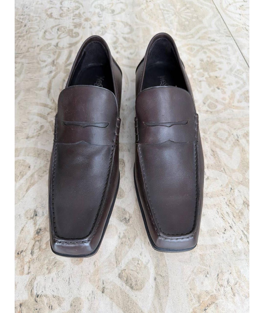 SAINT LAURENT Коричневые кожаные туфли, фото 2